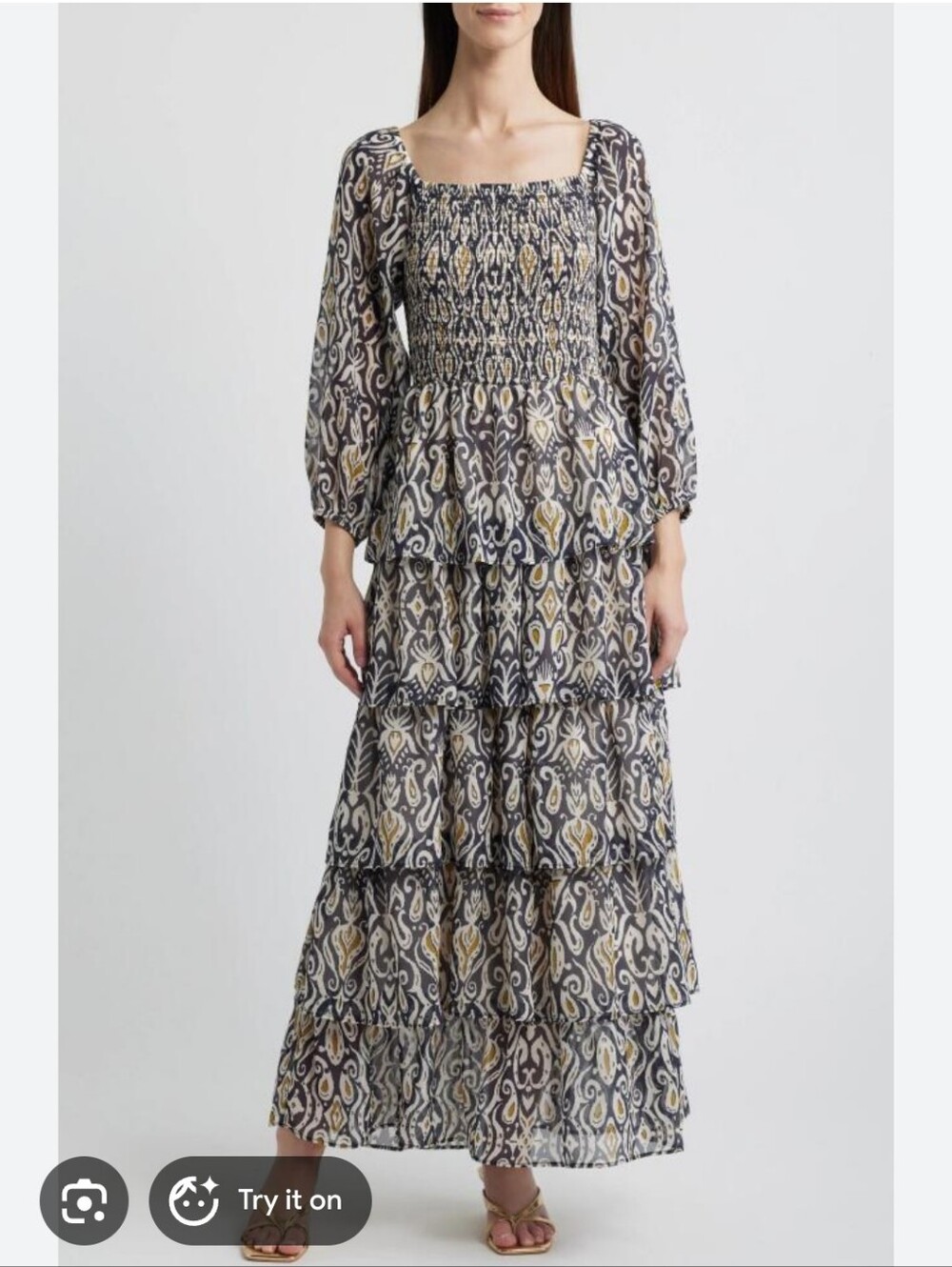 Nwt CHELSEA 28 Ruffle Smocked Tiered Maxi Dress Navy Wedding Floral Coastal Y2K
